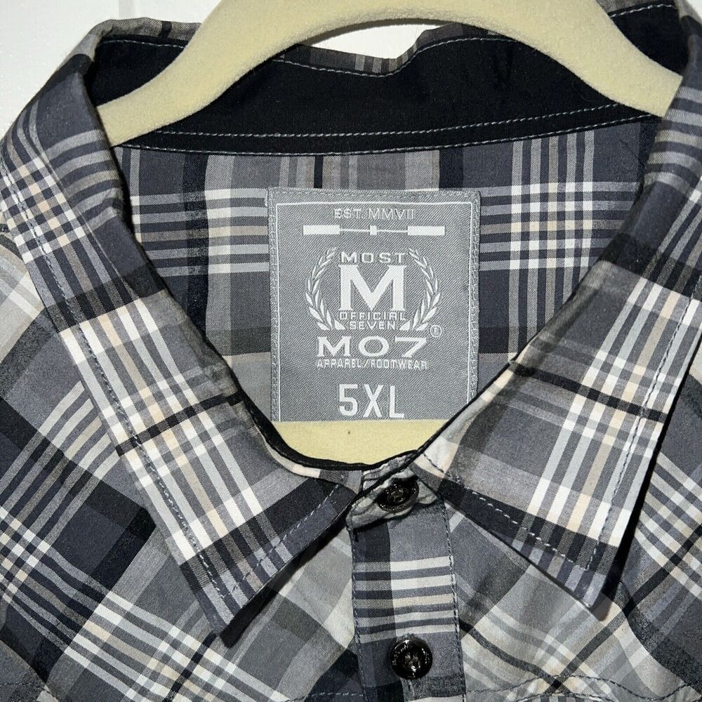 M.O. Seven Originals Men's Gray/blue Plaid Button Up Shirt Size 5xl Long Sleeve - Picture 3 of 4